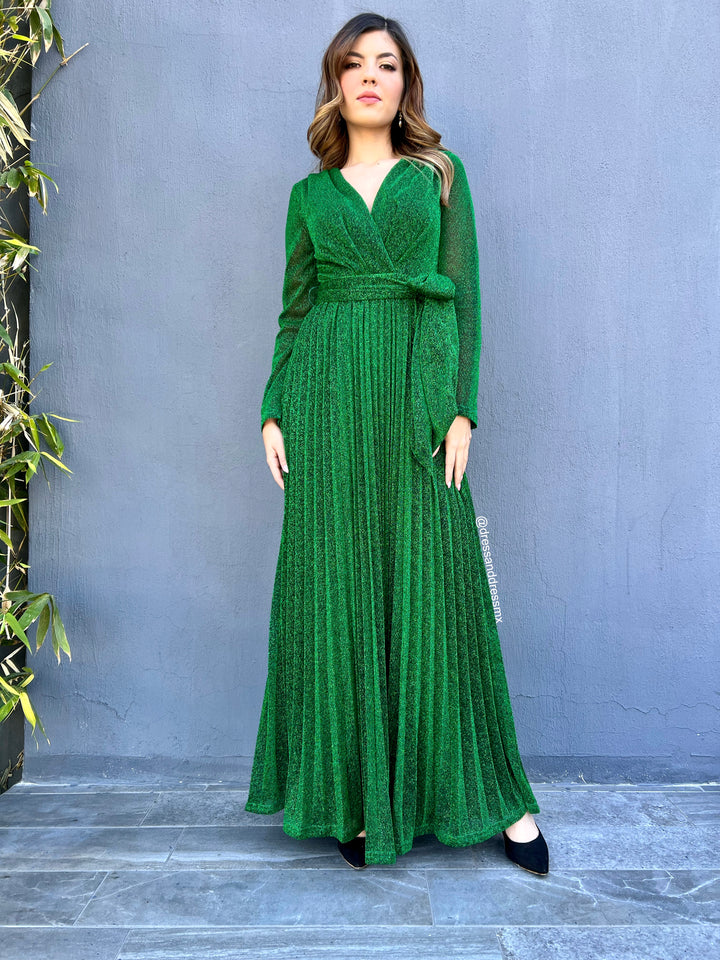 Vestido tableado brillos