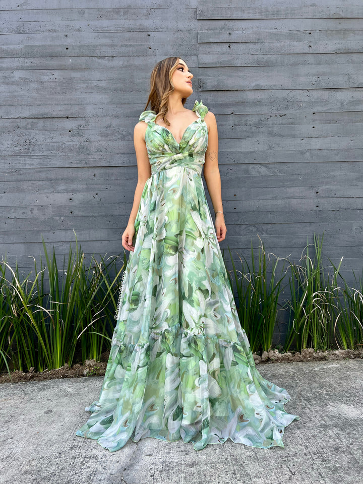 Vestido verde lirios