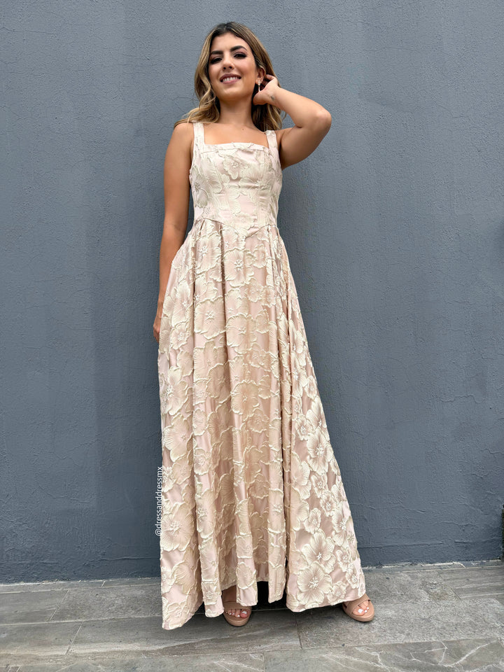 Vestido champagne flores