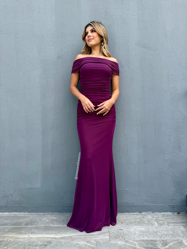 Vestido drapeado plum