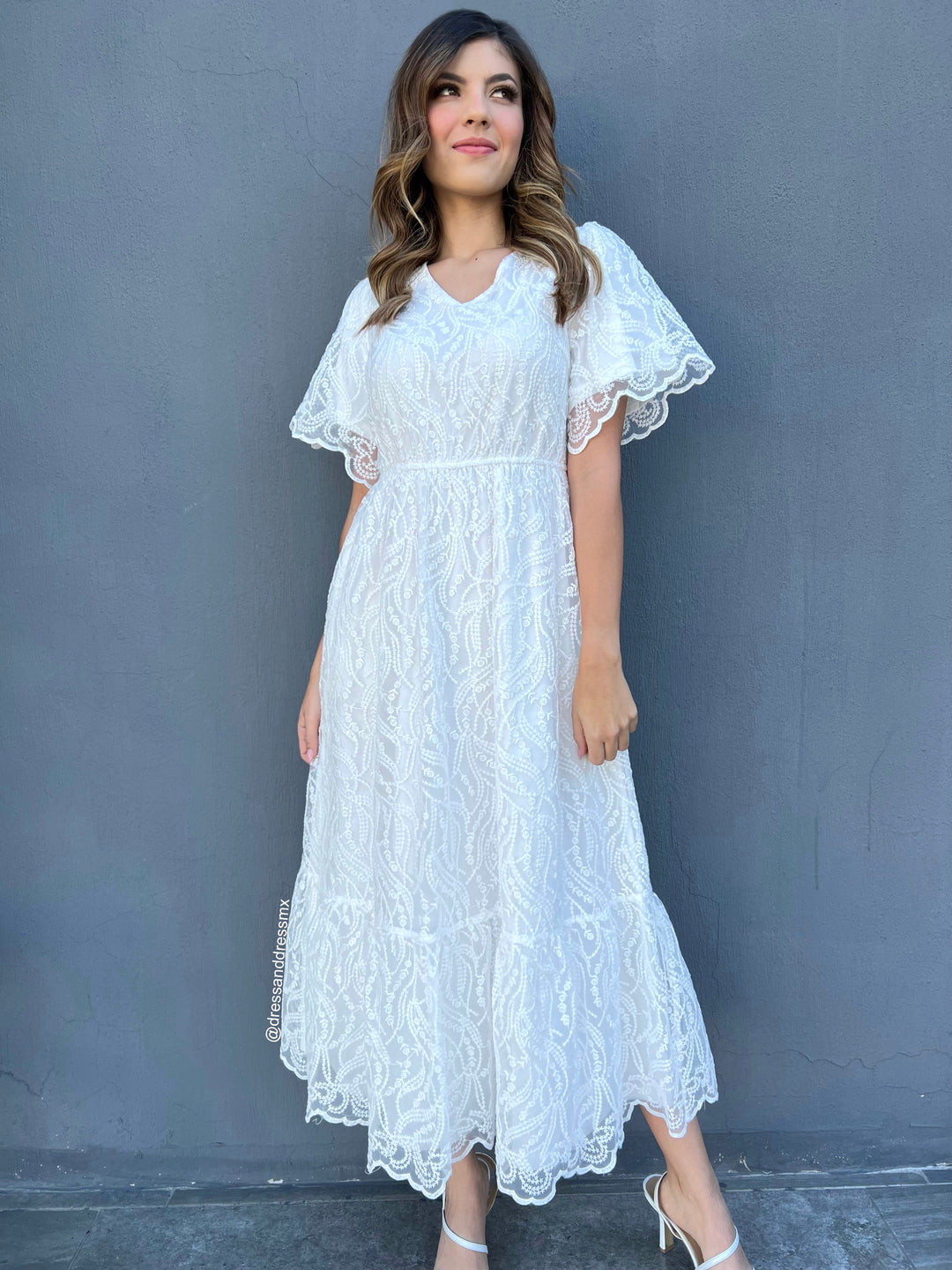 Vestido midi blanco manga