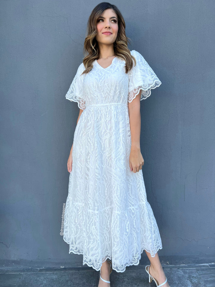 Vestido midi blanco manga