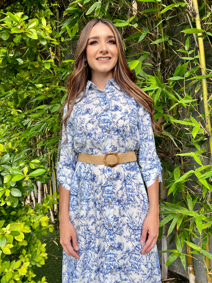 Maxivestido camisero estampados azules