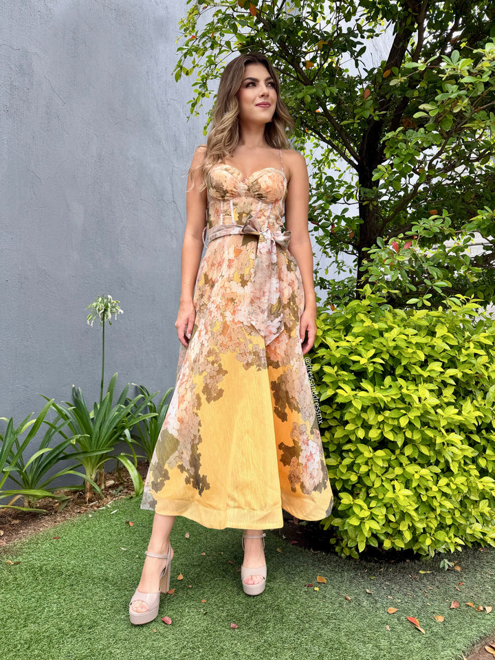 Vestido midi flores amarillo
