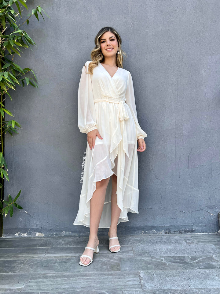 Vestido tipo envolvente crema