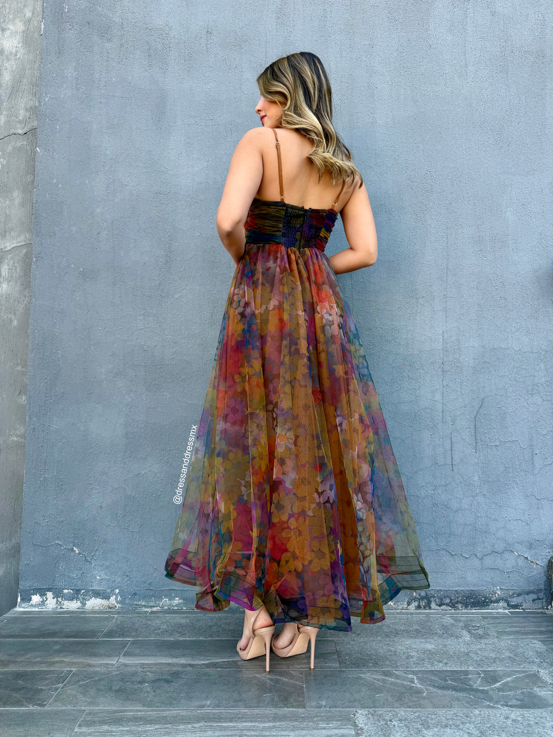 Vestido tul estampado verde