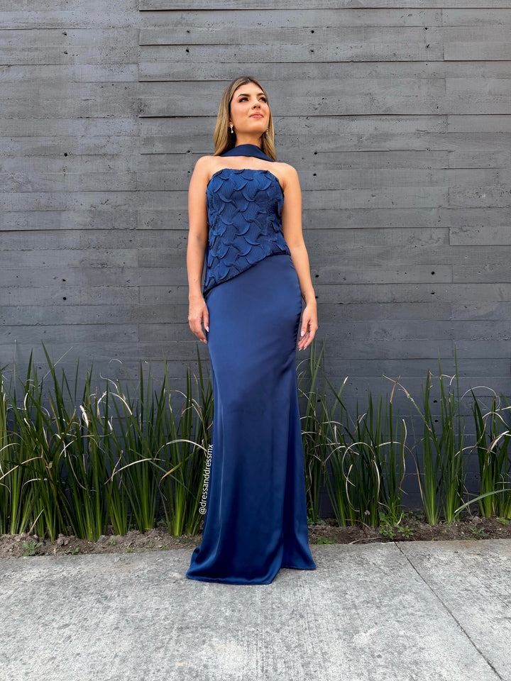 Vestido navy satin