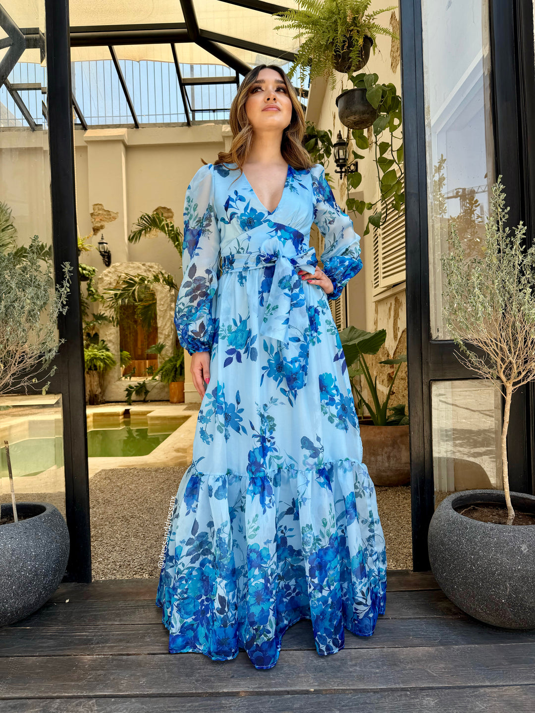 Maxivestido azul flores