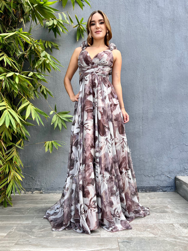 Vestido café lirios