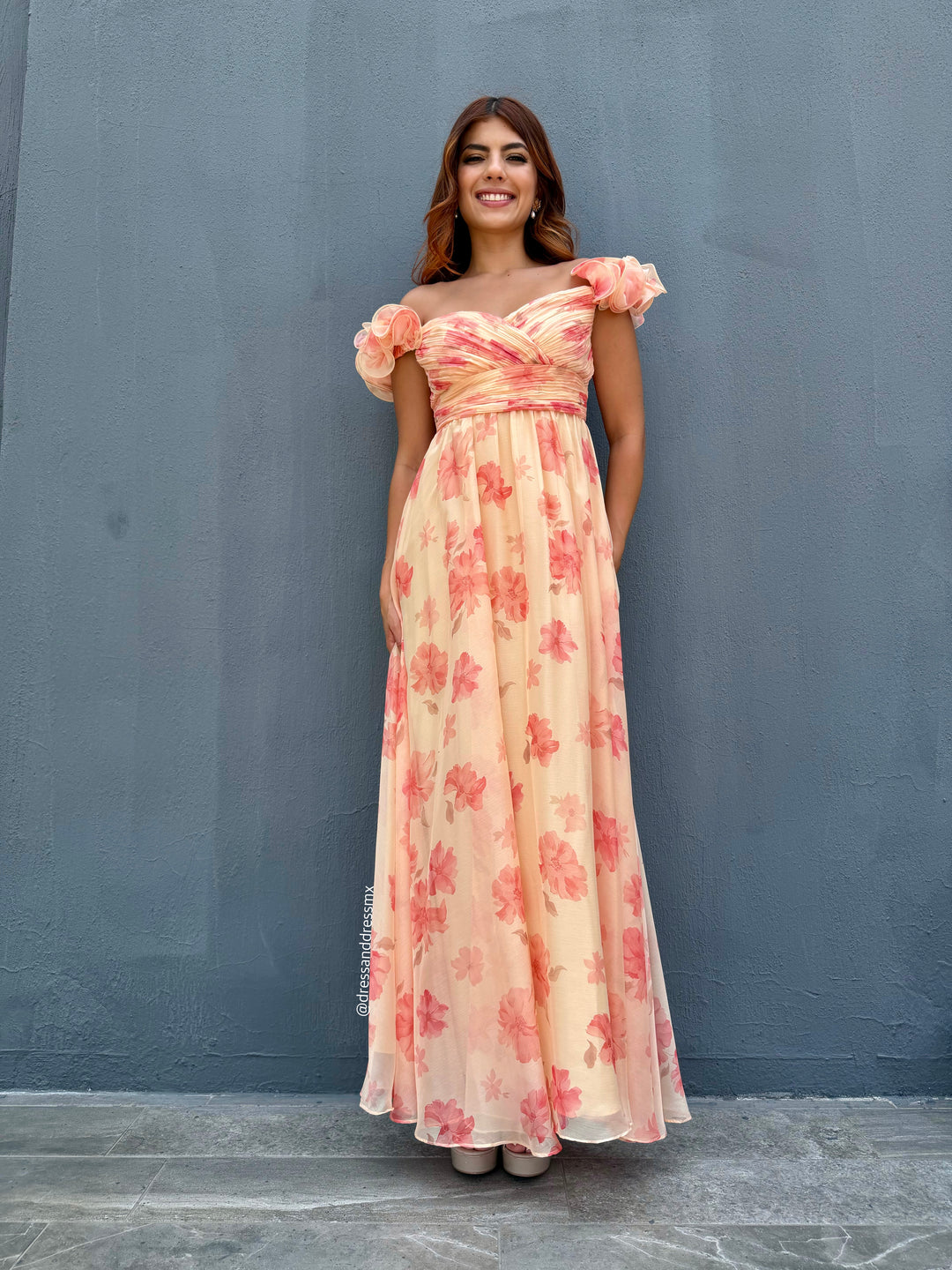 Vestido floral durazno