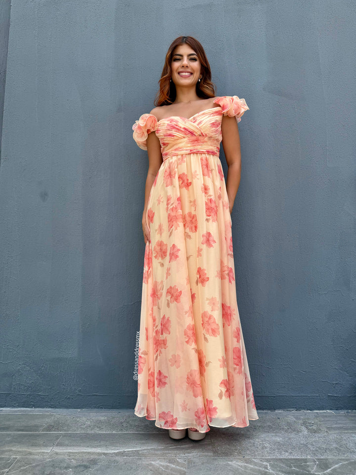 Vestido floral durazno