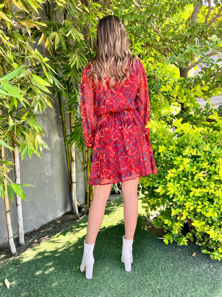 Vestido tinto estampado naranja