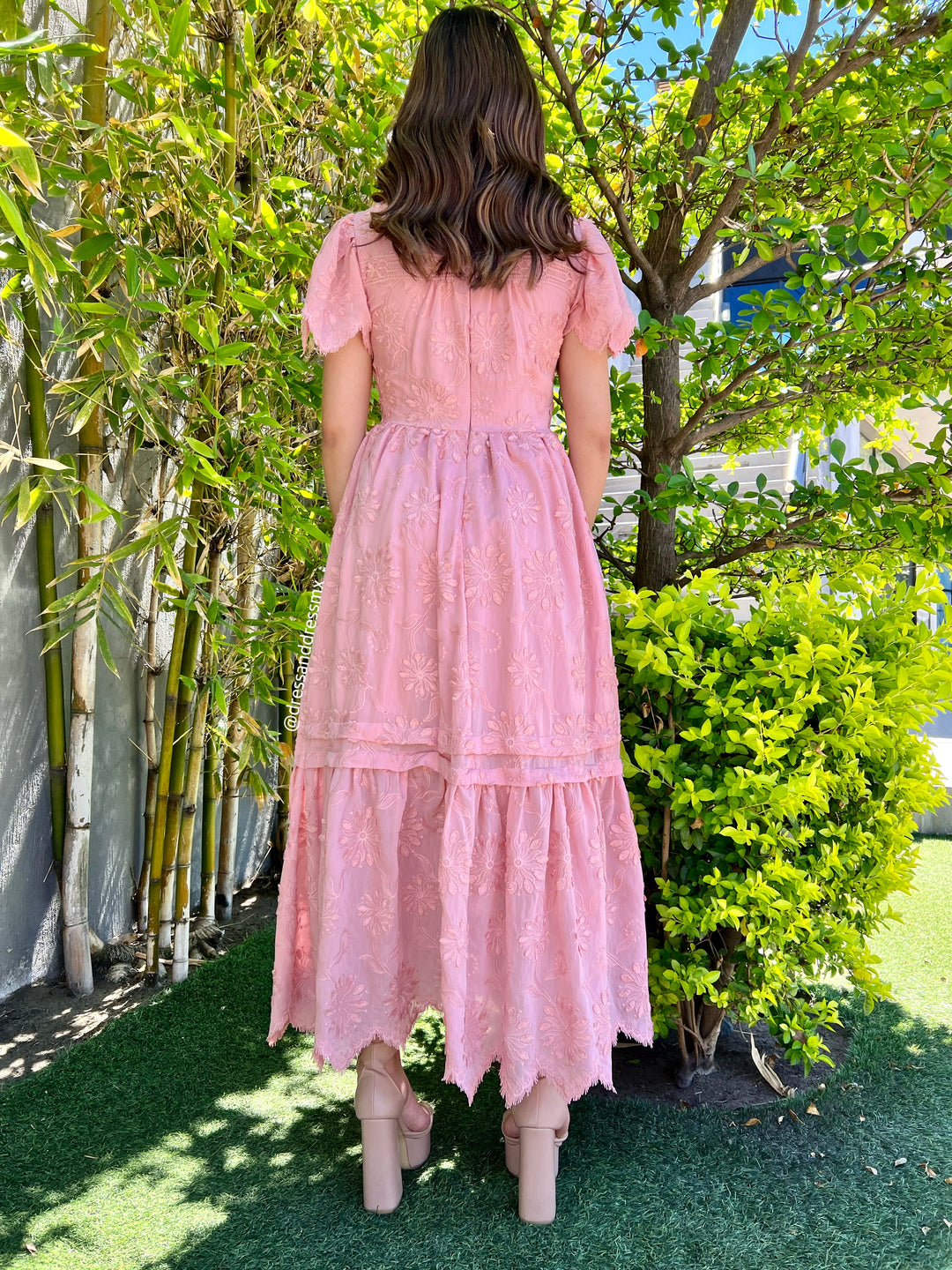 Vestido rosa manguita midi