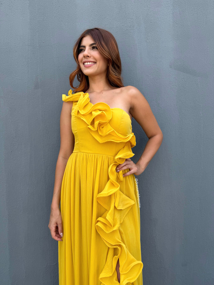 Vestido volantes amarillo