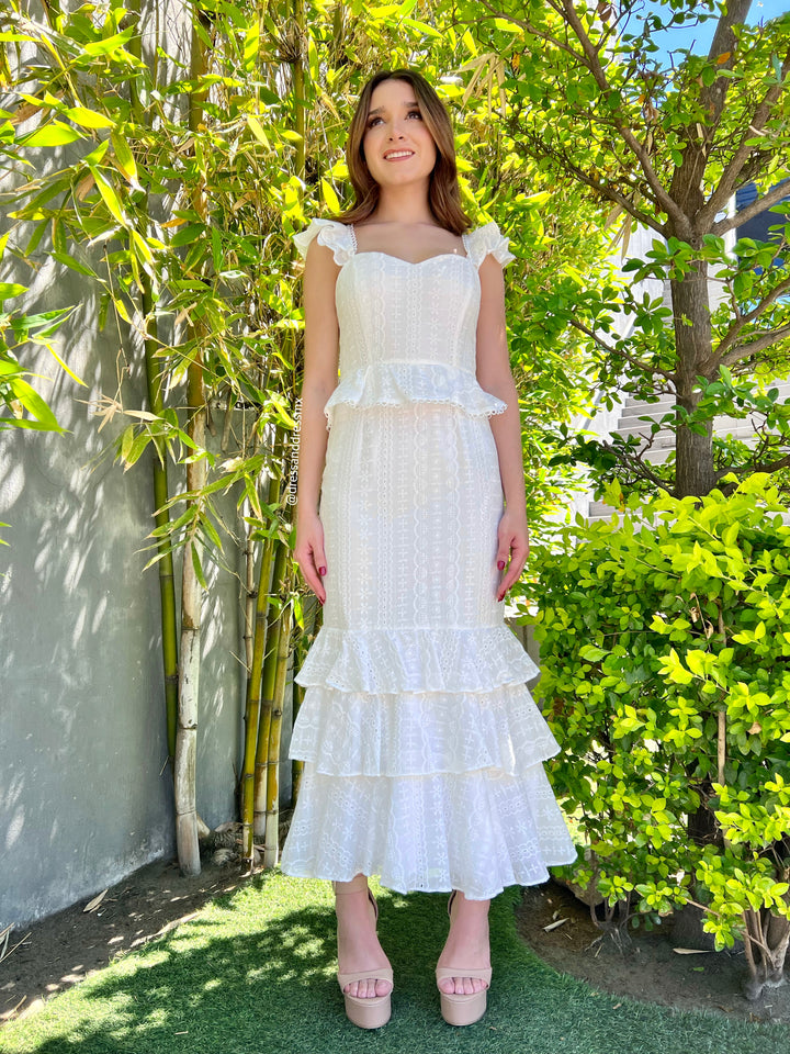 Vestido midi ivory peplum