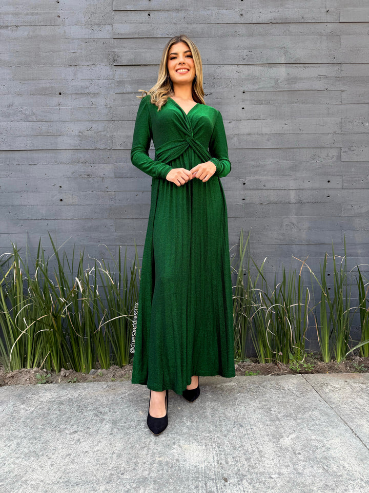 Vestido verde brillos
