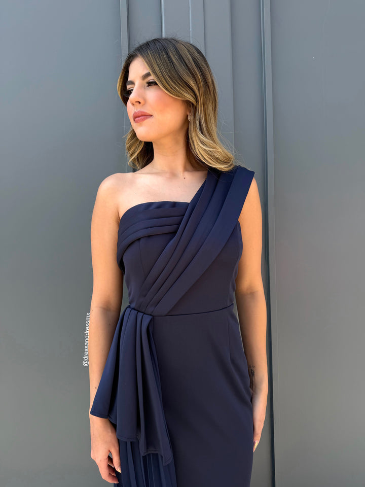 Vestido azul marino un tirante