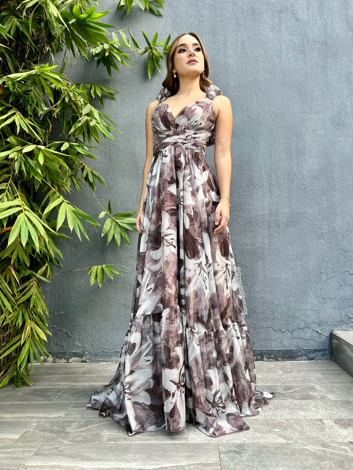 Vestido café lirios