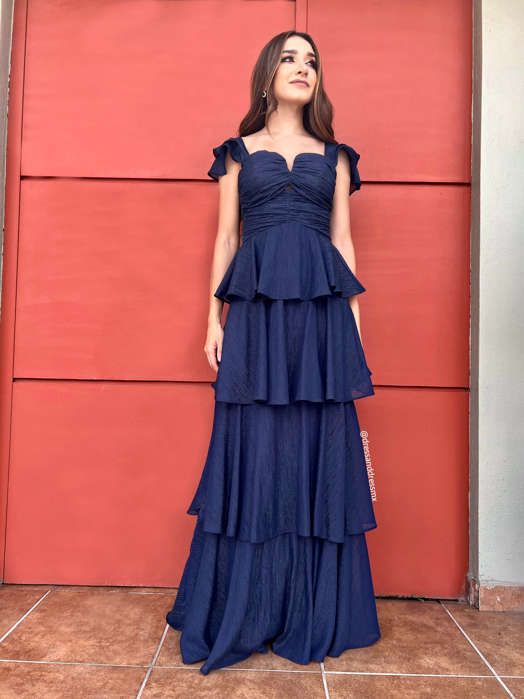 Vestido azul marino brillitos plata