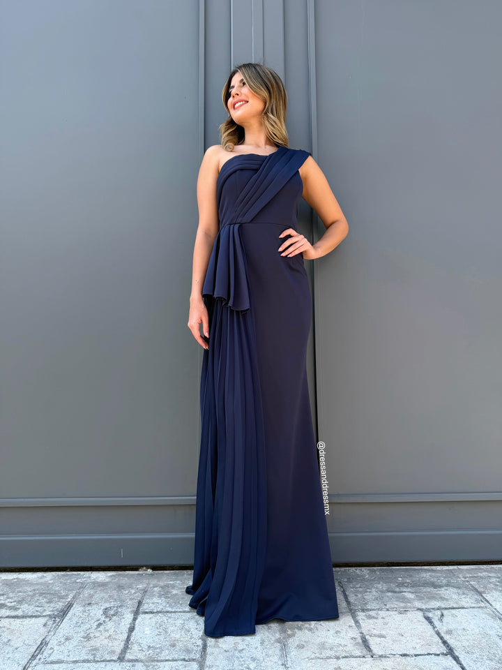 Vestido azul marino un tirante