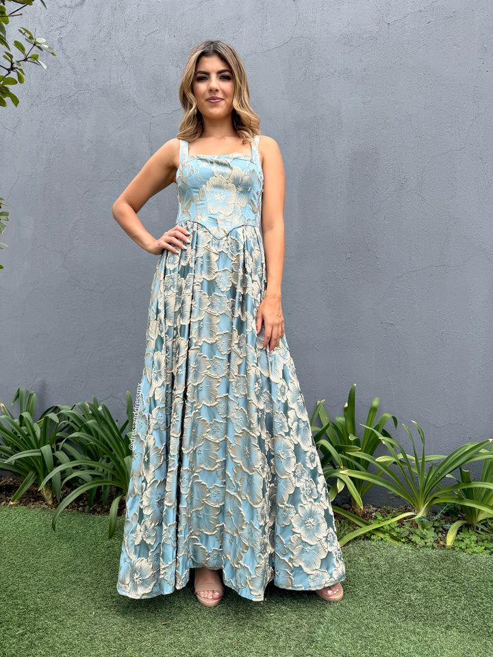 Vestido azul con dorado