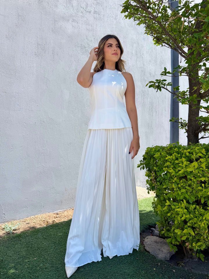 Conjunto blusa y pantalón tableado