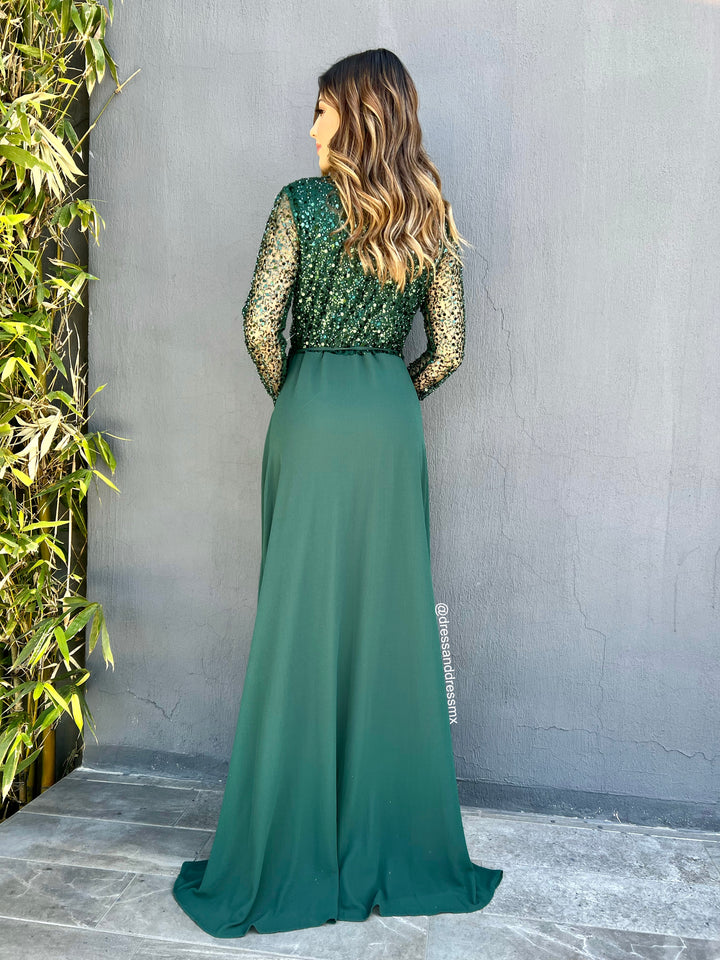 Vestido verde lentejuelas