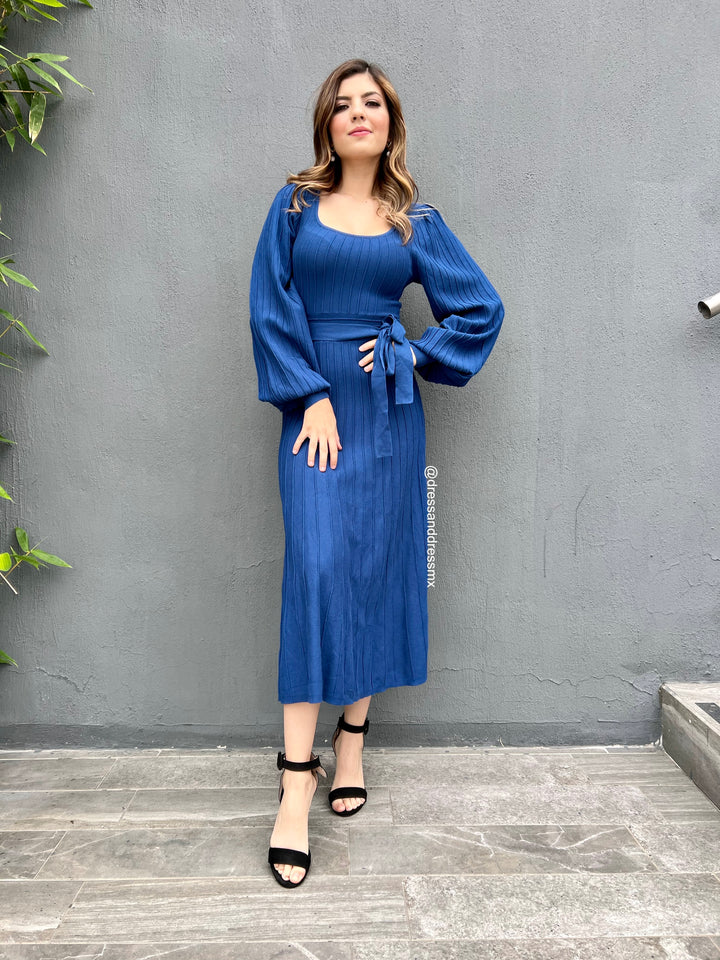 Vestido azul punto midi