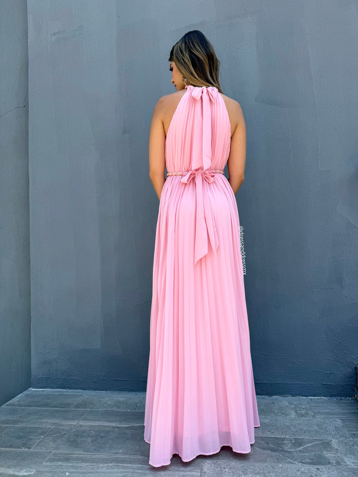 Vestido tableado rosa