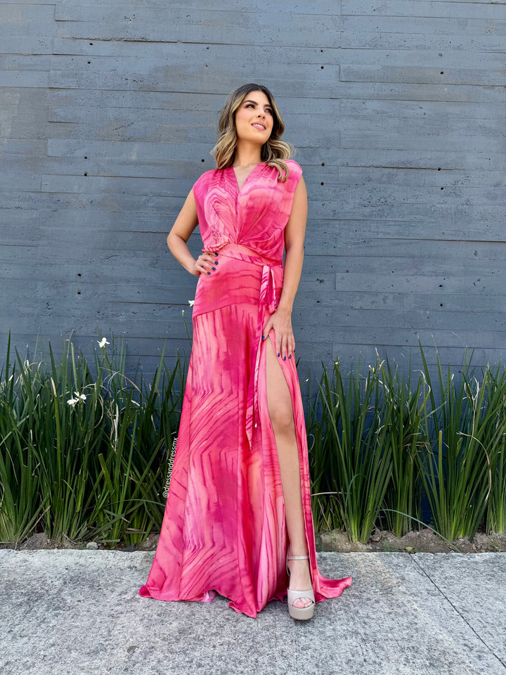 Vestido coral con rosa