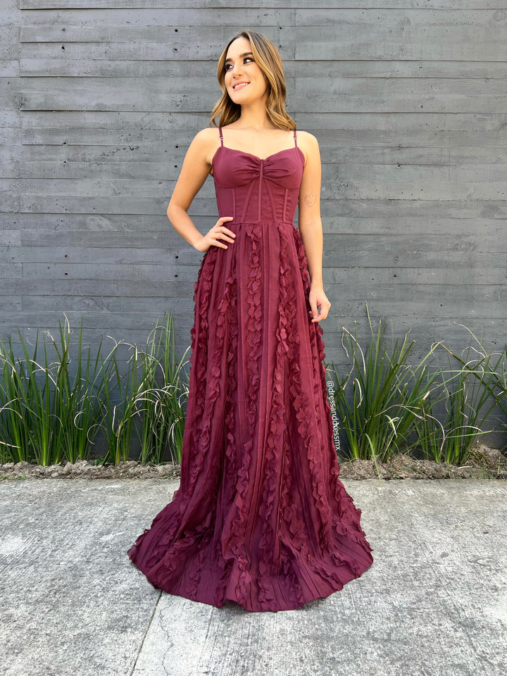 Vestido vino flores 3D