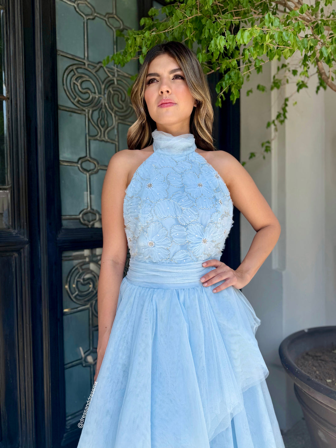 Vestido tul babyblue bordado