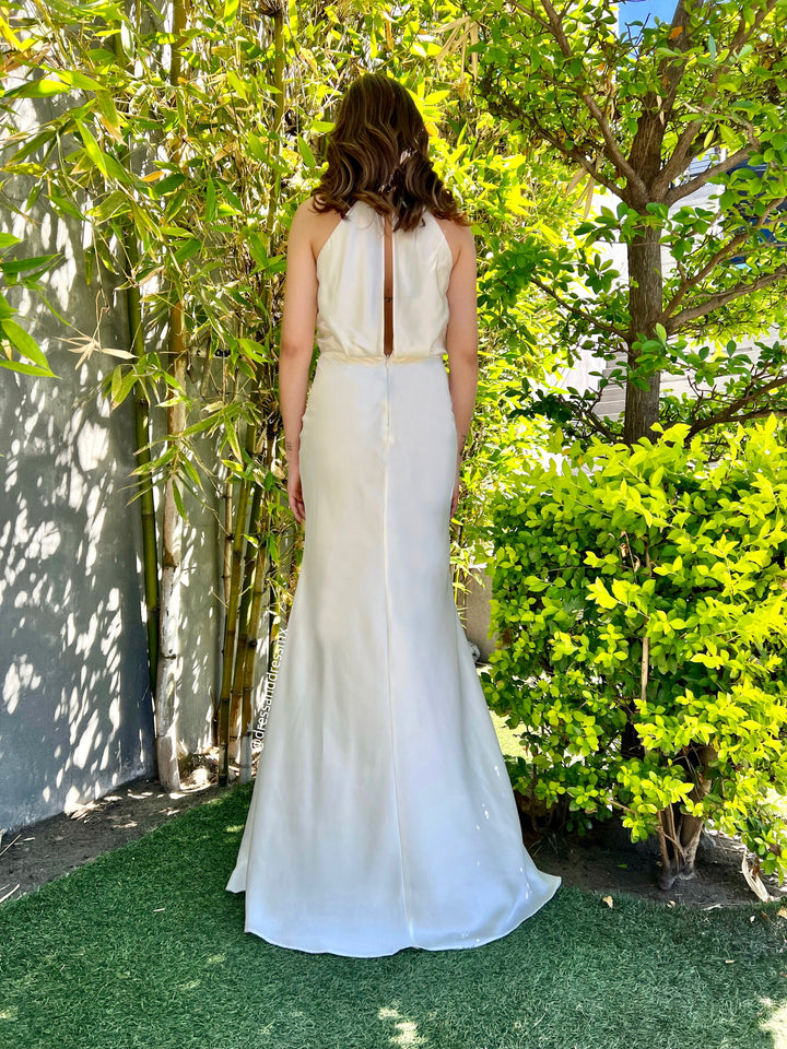 Vestido ivory satin halter