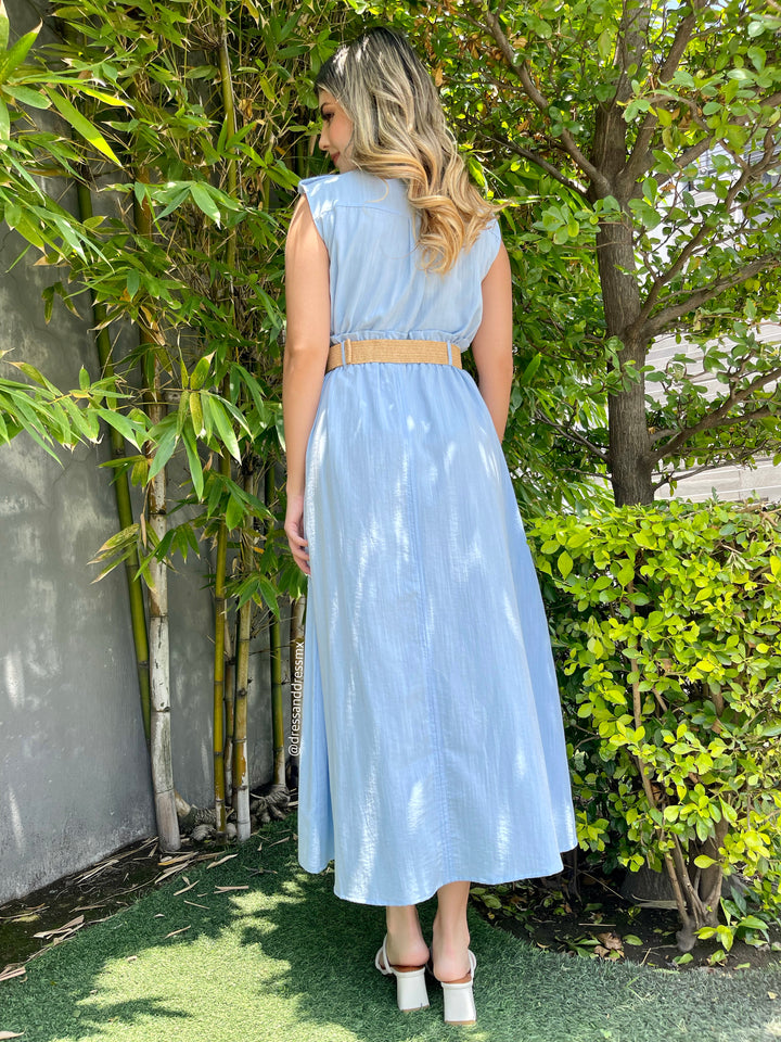 Vestido azulito cinto cafecito