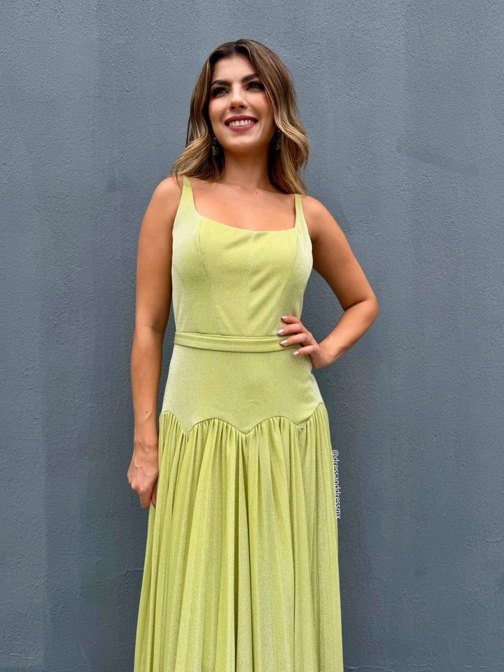 Vestido verde brillos