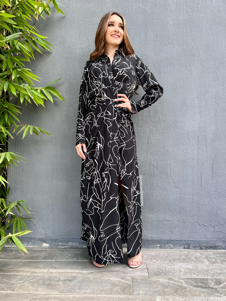 Maxivestido negro con blanco