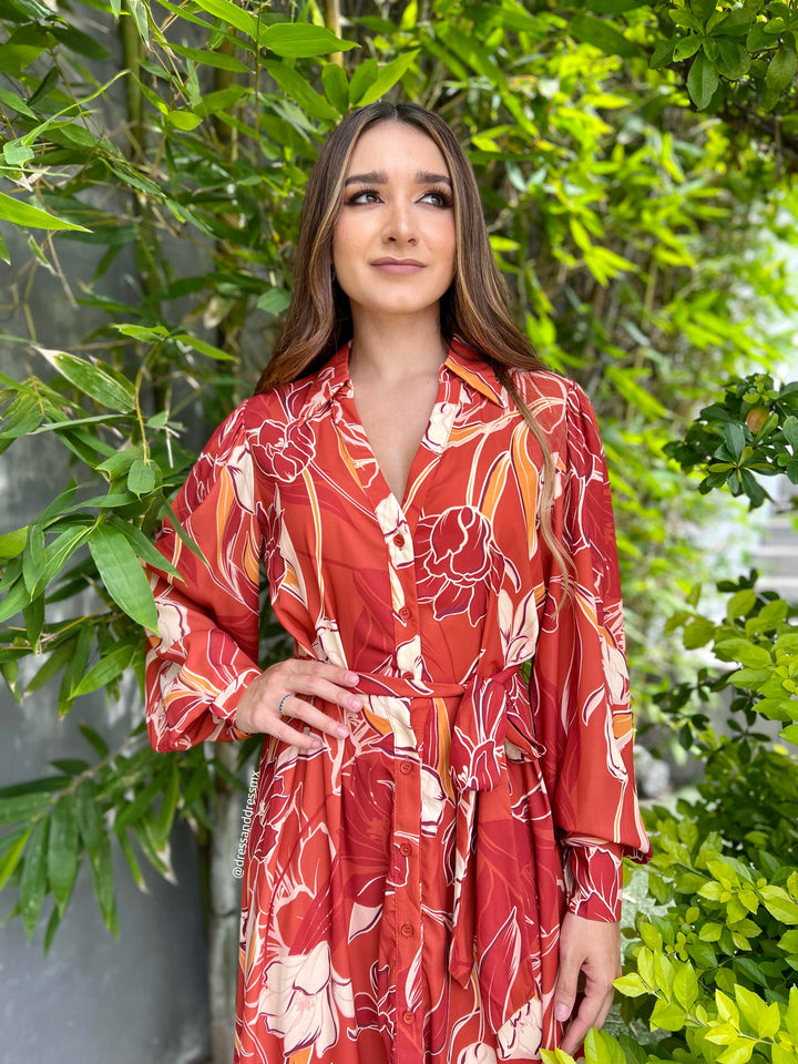 Vestido midi estampado otoñal