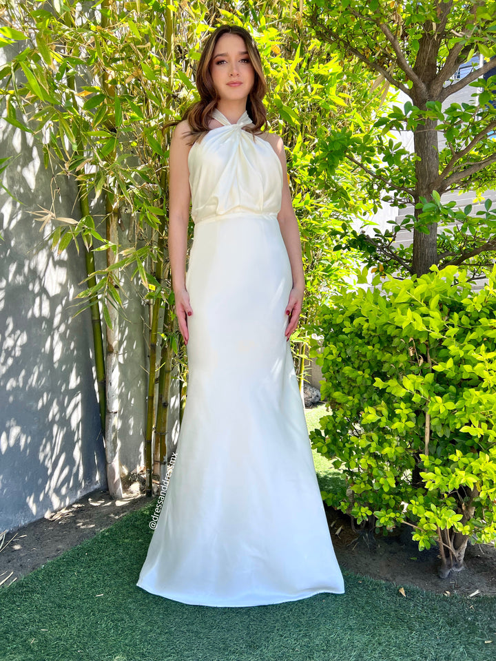 Vestido ivory satin halter