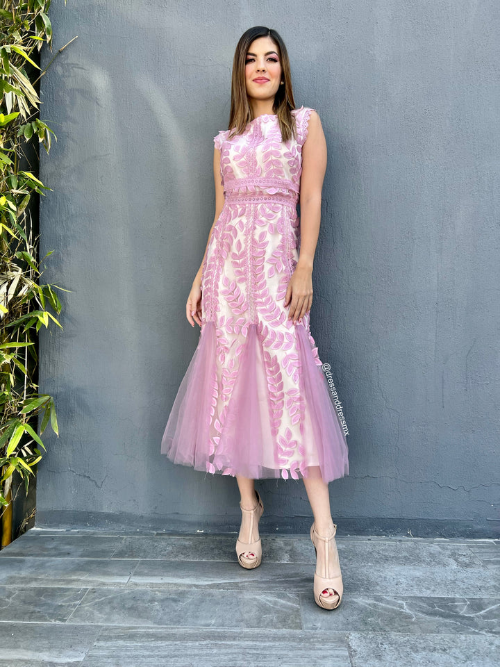 Vestido hojas rosas
