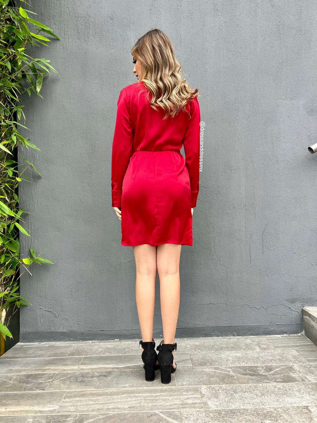 Vestido rojo satin drapeado