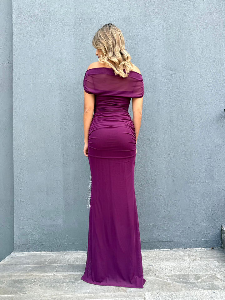 Vestido drapeado plum