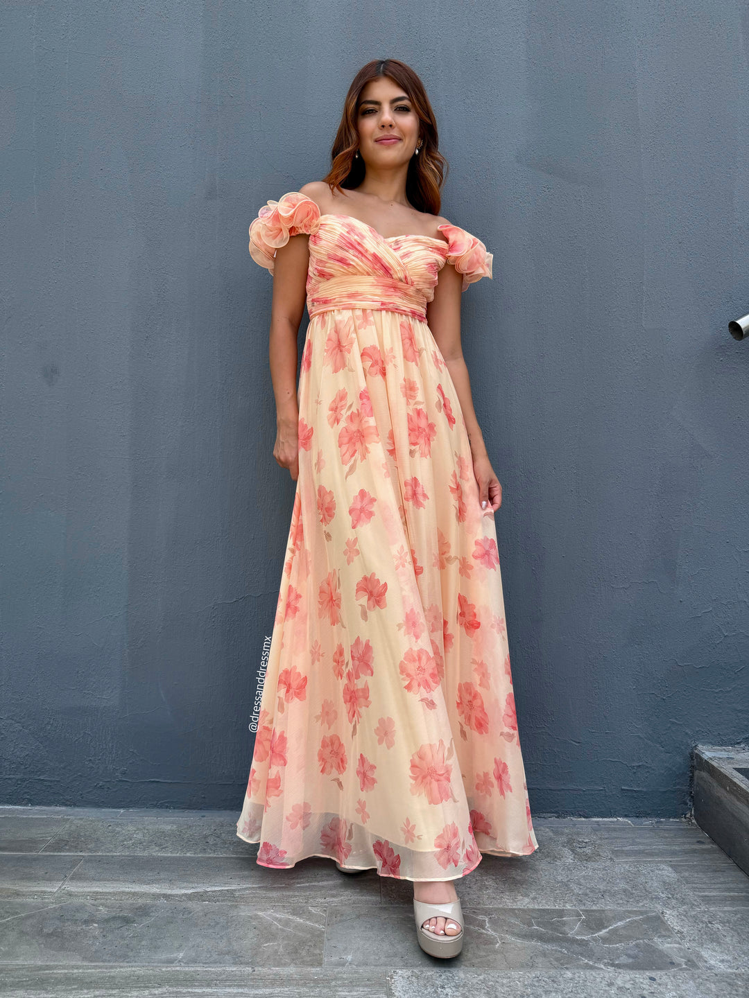 Vestido floral durazno