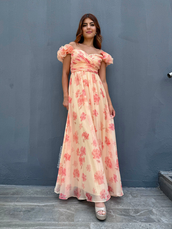 Vestido floral durazno