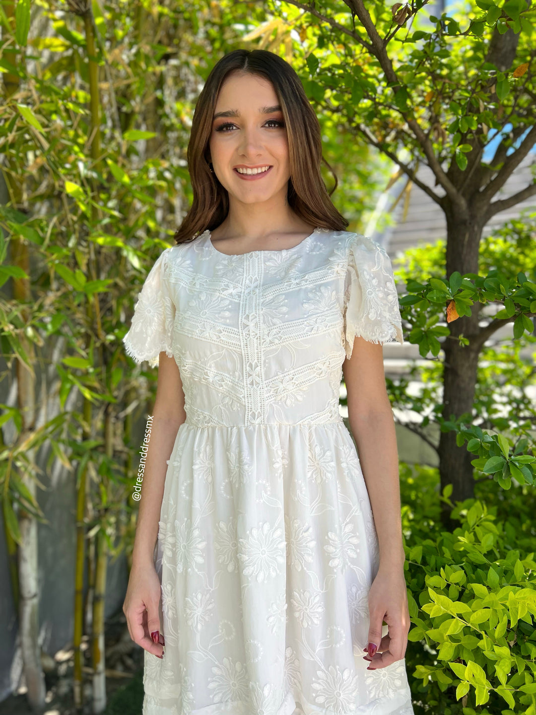 Vestido ivory manguita midi