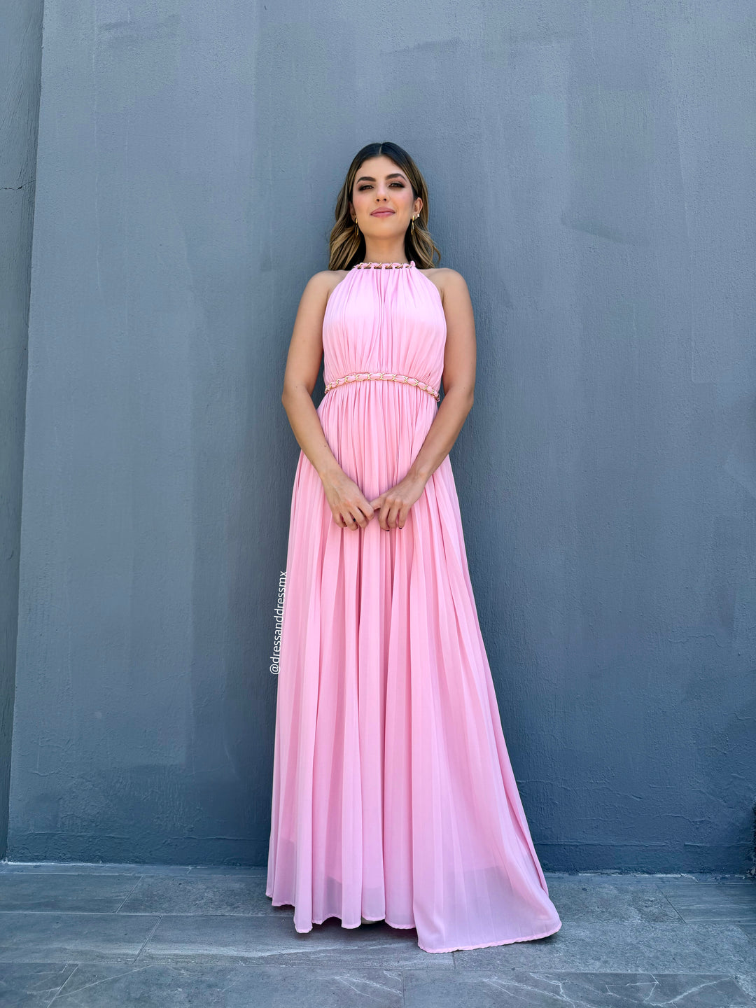 Vestido tableado rosa