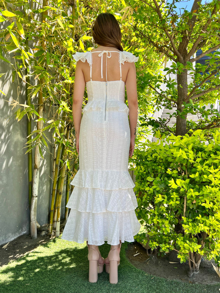 Vestido midi ivory peplum