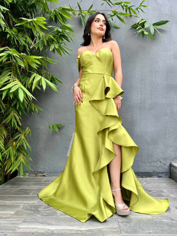 Vestido chartreuse Olanes abertura