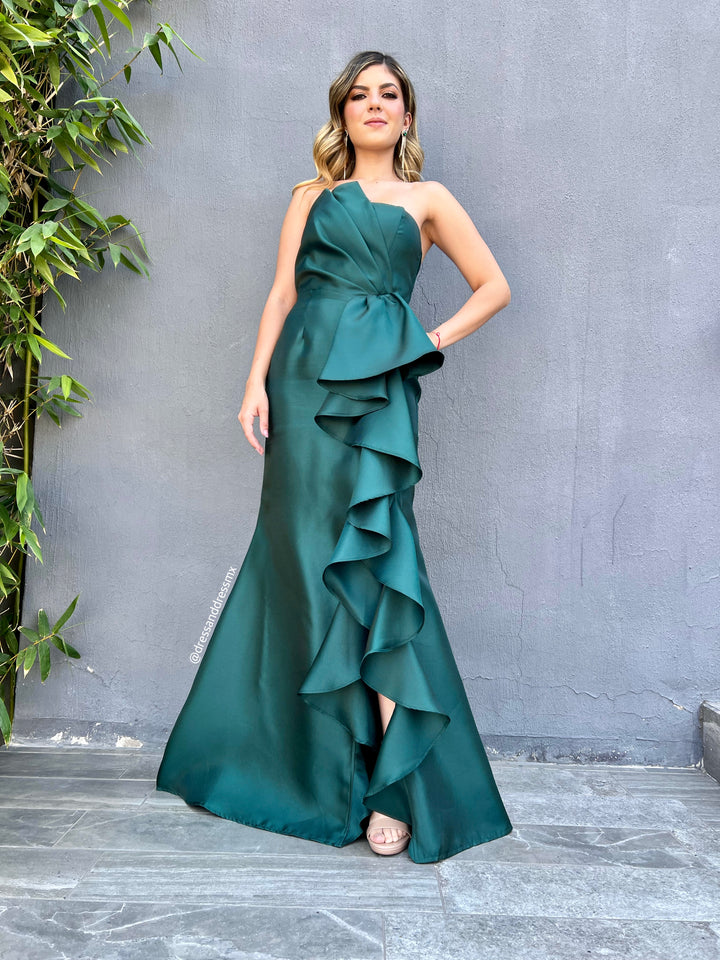 Vestido verde volantes