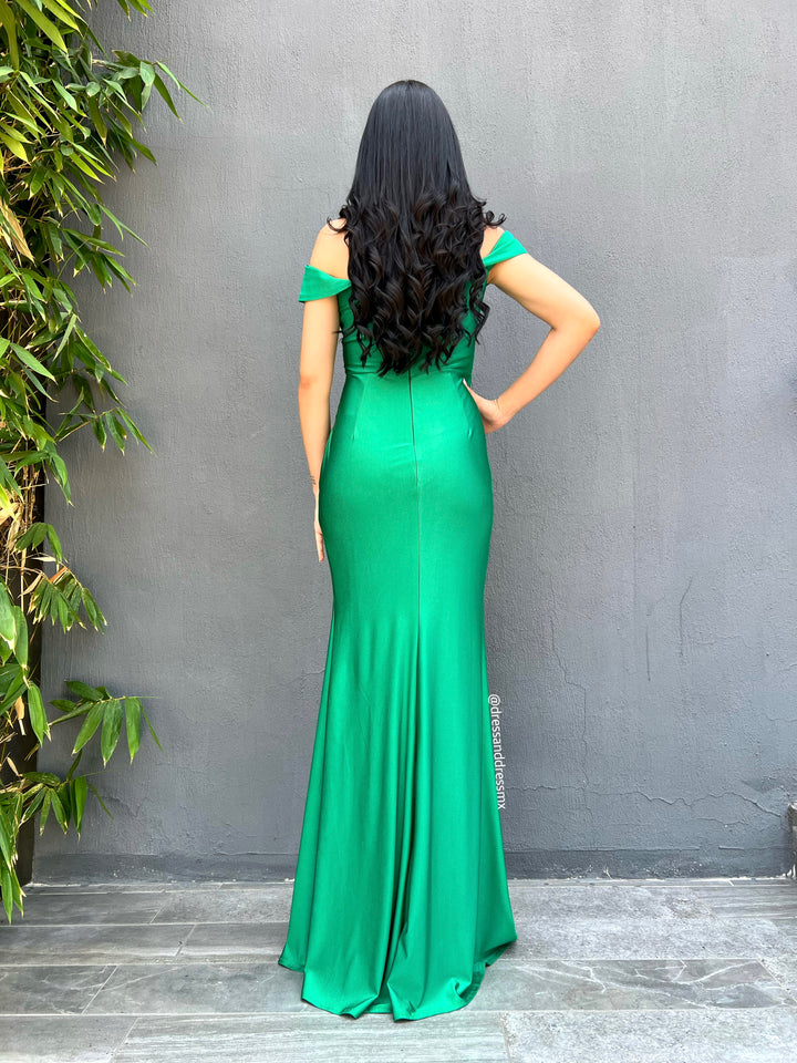 Vestido verde offshoulder