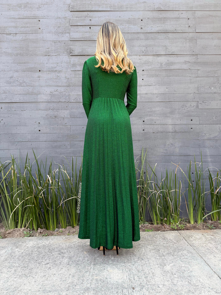 Vestido verde brillos
